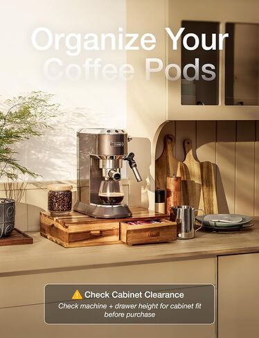 Tinamo Acacia Wood K Cup Organizer Coffee Pod Bod ، قرون القهوة وحامل منظم الشاي ، K Pod Drawer Coffee Maker Stand ، منظم درج KCUP تحت Brewer (Acacia ، درجان) in Saudi Arabia