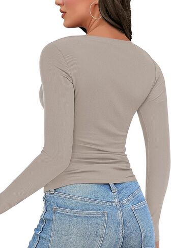 Buauty Womens Ribbed Long Sleeve Shirts Cutout Slim Fit Tee Trendy Sexy Top Fall Fashion 2025 Going Out Tshirts Y2K Clothes in Saudi Arabia
