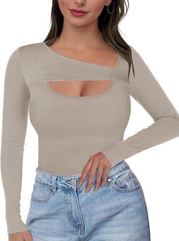 Buauty Womens Ribbed Long Sleeve Shirts Cutout Slim Fit Tee Trendy Sexy Top Fall Fashion 2025 Going Out Tshirts Y2K Clothes in Saudi Arabia