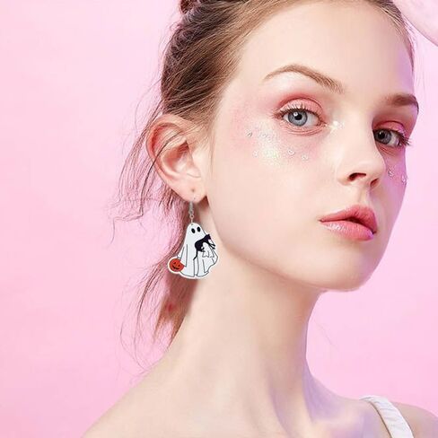 ONLYJUMP Halloween Ghost Earring for Women Unique Black Cat Pumpkin Coffin Earring Funny Cartoon Cow Ghost Earrings Lightweight Trendy Pumpkin Skeleton Earrings Halloween Theme Party Gifts in Saudi Arabia