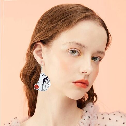 ONLYJUMP Halloween Ghost Earring for Women Unique Black Cat Pumpkin Coffin Earring Funny Cartoon Cow Ghost Earrings Lightweight Trendy Pumpkin Skeleton Earrings Halloween Theme Party Gifts in Saudi Arabia