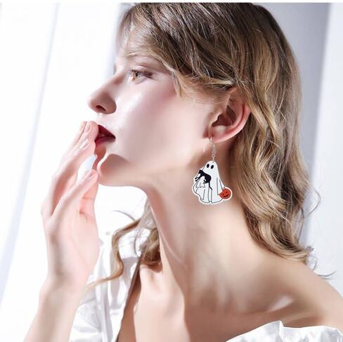 ONLYJUMP Halloween Ghost Earring for Women Unique Black Cat Pumpkin Coffin Earring Funny Cartoon Cow Ghost Earrings Lightweight Trendy Pumpkin Skeleton Earrings Halloween Theme Party Gifts in Saudi Arabia