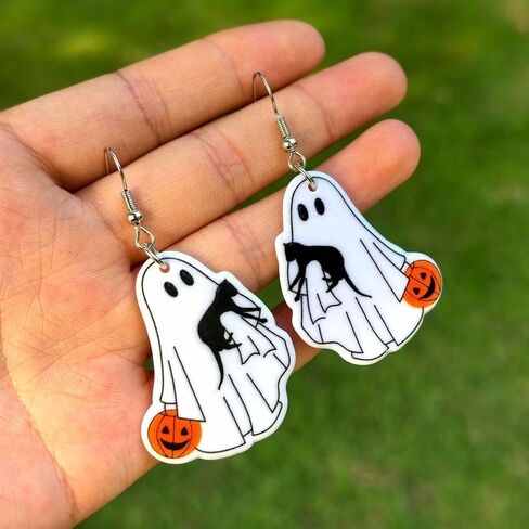 ONLYJUMP Halloween Ghost Earring for Women Unique Black Cat Pumpkin Coffin Earring Funny Cartoon Cow Ghost Earrings Lightweight Trendy Pumpkin Skeleton Earrings Halloween Theme Party Gifts in Saudi Arabia