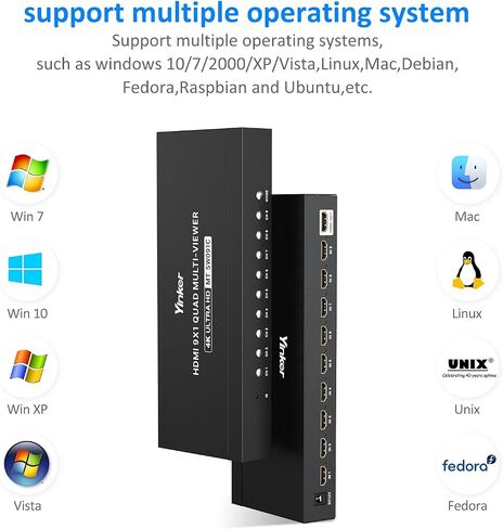 4 Port HDMI KVM with Multi-Viewer, 4x1 Quad Multiviewer Seamless Switcher, Support 4K@30Hz, PIP & POP, Keyboard Hotkey Switch, 3.5mm Audio Output in Kuwait