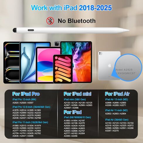 Pens Pen for iPad-18 دقيقة شحن سريع ipad stylus pen لعام 2018-2024 Apple iPad قلم رصاص مع iPad Pro 11/12.9/13 inch ، iPad Air 3/4/5 Gen ، iPad Mini 5/6 Gen ، iPad 6/ 7/8/9/10 (أبيض) in Saudi Arabia
