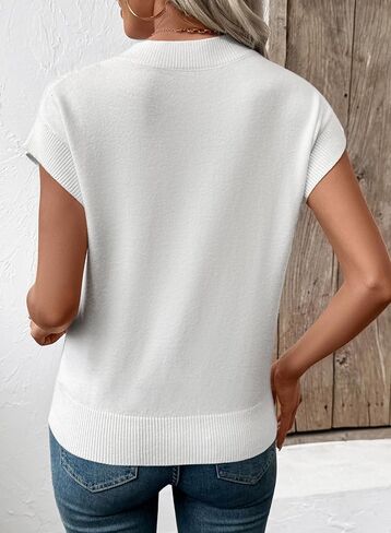 سترة قصيرة الأكمام سترة للنساء Crewneck Block Block Tops 2025 Fall Trendy Cap Sleeve Stest in Saudi Arabia