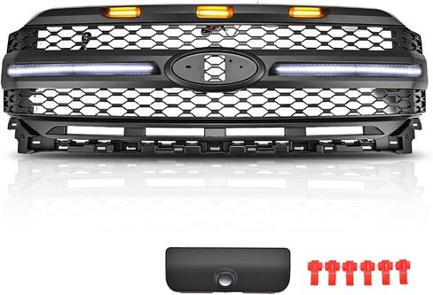3 in 1 [Upgraded] Front Grille for F150 2021 2022 2023, with Amber Sequential Light & White DRL Light, 3 Amber LED Grill Lights Bumper Hood Mesh Grill, Front Bumper Grille in Saudi Arabia