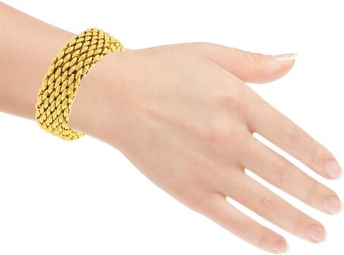 My Daily Styles - Treasure Bangle - Stretch Bracelets for Women - Chunky Mesh Bracelet - Stainless Steel Women's Bangle Bracelet - Beautiful White Gold Tone - Wide Stretch Bracelet in Kuwait