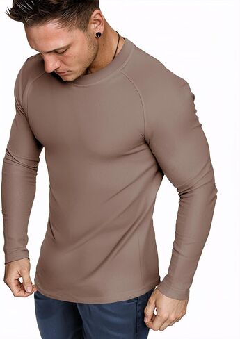 JMIERR Mens Muscle Shirts Slim Fitted Crew Neck Long Sleeve Thermal Fleece Pullover Sweater Shirt in Saudi Arabia