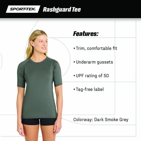 تيشيرت Rashguard للسيدات من SPORT-TEK | تي شيرت صيفي مناسب للتمارين الرياضية، ملابس للحماية من الشمس بعامل حماية من الشمس 50 in Saudi Arabia
