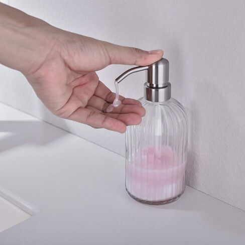 TUTEW Glass Soap Dispensers with Brushed Nickel Pump Head, Hand Soap Dispenser for Kitchen and Bathroom, Heavy Glass Soap Dispenser 15oz, High Purity Glass (2 Pack) in Saudi Arabia