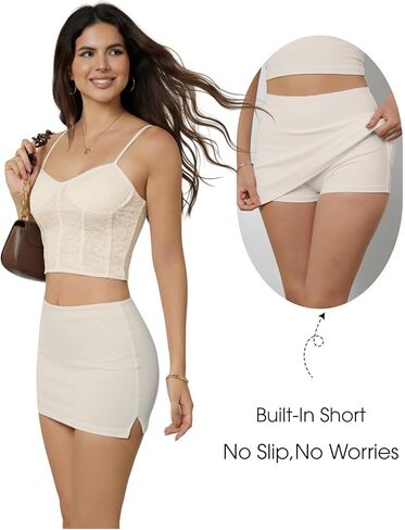 ساكورت ميني للسيدات في منتصف الارتفاع منخفضة التنورة المصغرة مع شورت الجانبي الجانبية التنانير الصيفية مثير in Kuwait