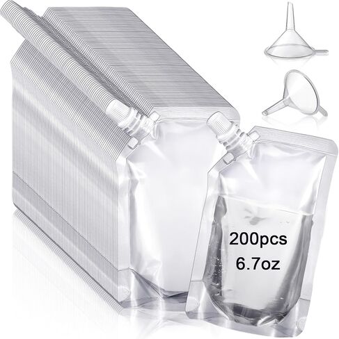 Meanplan 200 Pcs Reusable Plastic Pouches Bulk Plastic Juice Pouches Clear Leak Proof Bags Container with Funnel for Adults Women Men Party Travel Concert Outdoor Sport(3.5 oz) in Saudi Arabia
