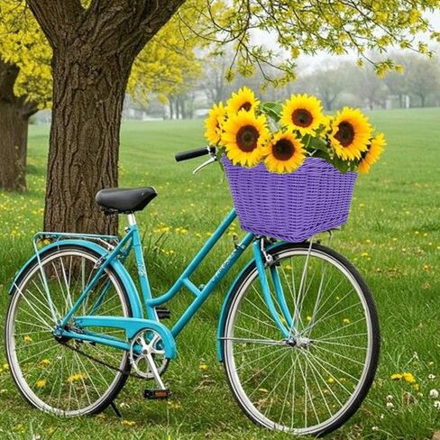 Kids Bike Basket,Handwoven Detachable Front Handlebar Bicycle Basket with Bike Bell,Wheel Spokes,Streamers,Sunglasses,Arm Sleeves in Kuwait