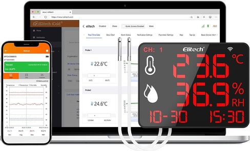 Elitech Bluetooth Hygrometer Thermometer Reusable Temperature Recorder Data Logger Temperature Humidity with Large Screen Data Storage Export, DR-230-THE with External Temperature and Humidity Sensor in Kuwait