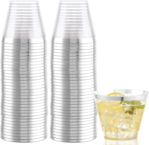Hioasis 200pcs 9oz أكواب صافية - أكواب يمكن التخلص منها من البلاستيك مع تقليم ذهبي ، وخدمة شديدة الخالية in Kuwait