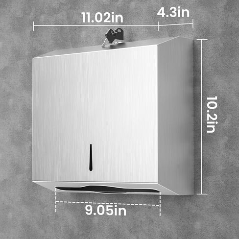 Paper Towel Dispenser Wall Mount Commercial, Stainless Steel Hand Towel Dispenser with Lock, c-fold/Multi-fold/Tri-fold Large Capacity Tissue Holder in Kuwait