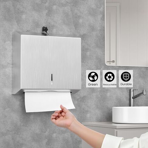 Paper Towel Dispenser Wall Mount Commercial, Stainless Steel Hand Towel Dispenser with Lock, c-fold/Multi-fold/Tri-fold Large Capacity Tissue Holder in Kuwait