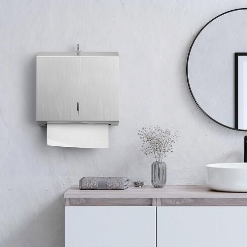 Paper Towel Dispenser Wall Mount Commercial, Stainless Steel Hand Towel Dispenser with Lock, c-fold/Multi-fold/Tri-fold Large Capacity Tissue Holder in Kuwait