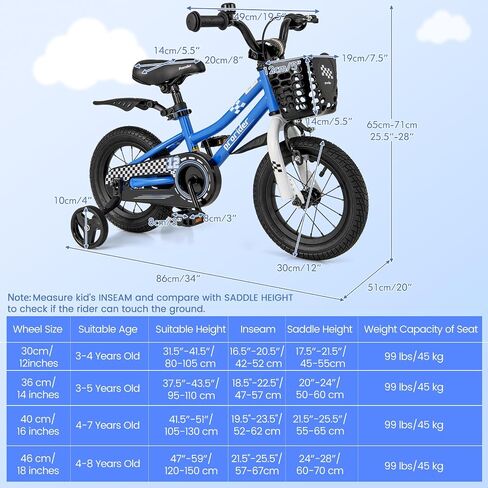 دراجة Costway Kids ، 12 14 16 18 18 بوصة دراجة صغيرة للبنين والبنات الذين تتراوح أعمارهم بين 3-8 سنوات ، دراجة للأطفال مع عجلات تدريب قابلة للإزالة ، فرامل الفرامل والخطورة ، سلة ، جرس in Kuwait