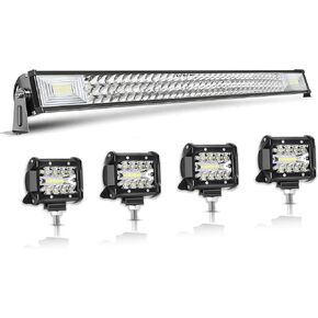 طقم شريط إضاءة LED، شريط إضاءة شاحنة 12 بوصة 300 وات و2 قطعة 4 بوصة 60 وات LED مصابيح عمل مع مجموعة أسلاك تسخير بقعة الفيضانات على الطرق الوعرة القيادة أضواء جرار الضباب لشاحنة ATV UTV عربة الغولف قارب Snowplow in Kuwait