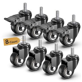 HOLKIE Stem Caster Wheels 2 inch Total Locking Casters Set of 4, Threaded Stem 3/8" -16 x 1 (Diameter 3/8", Length 1") Swivel Heavy Duty Castors Black in Kuwait