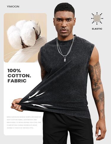 yimoon mens cotton cotton incluot tops accless acid wash tshirts قطعت قمصان العضلات in Kuwait