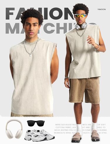 yimoon mens cotton cotton incluot tops accless acid wash tshirts قطعت قمصان العضلات in Kuwait
