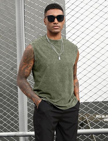 yimoon mens cotton cotton incluot tops accless acid wash tshirts قطعت قمصان العضلات in Kuwait