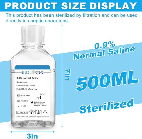 0.9% Normal Saline Solution, 500ml 0.1um Filtration Sterilized SPSS Buffer for Lab Use, DNase/RNase/Protease/Pyrogen Free, Ready-to-Use in Saudi Arabia