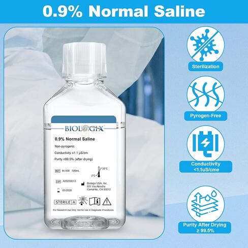 0.9% Normal Saline Solution, 500ml 0.1um Filtration Sterilized SPSS Buffer for Lab Use, DNase/RNase/Protease/Pyrogen Free, Ready-to-Use in Saudi Arabia