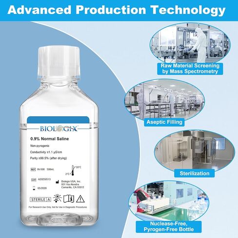 0.9% Normal Saline Solution, 500ml 0.1um Filtration Sterilized SPSS Buffer for Lab Use, DNase/RNase/Protease/Pyrogen Free, Ready-to-Use in Saudi Arabia