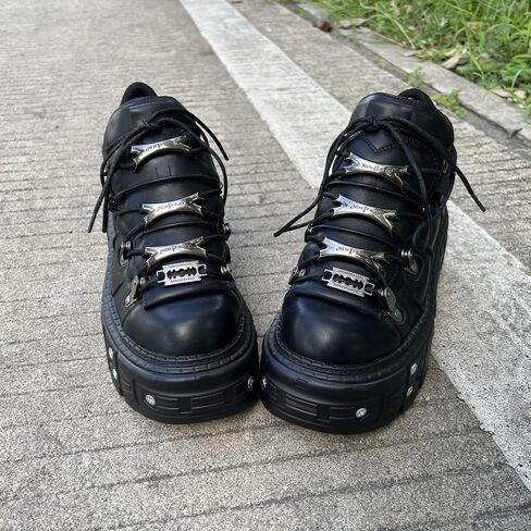 Vintage Women and Men Black Platform Sneakers Shoes Metal Decoration Gothic Retro Thick Sole Punk Shoes in Saudi Arabia