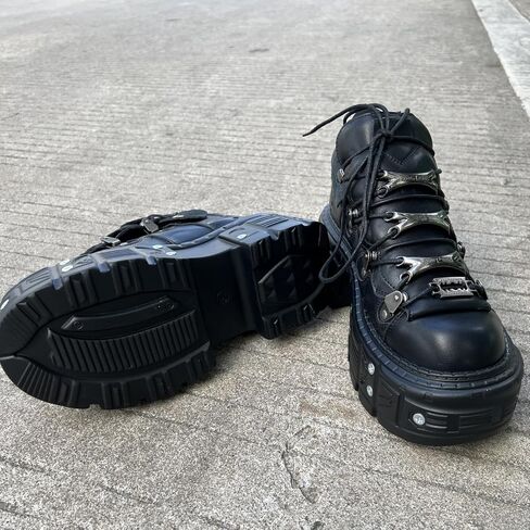 Vintage Women and Men Black Platform Sneakers Shoes Metal Decoration Gothic Retro Thick Sole Punk Shoes in Saudi Arabia