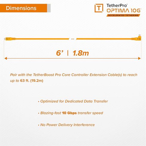 أدوات Tether Tetherpro Optima 10g USB نقل البيانات الحصري ، 10 '(3M) مباشرة إلى كابل الزاوية اليمنى - البرتقالي in Kuwait