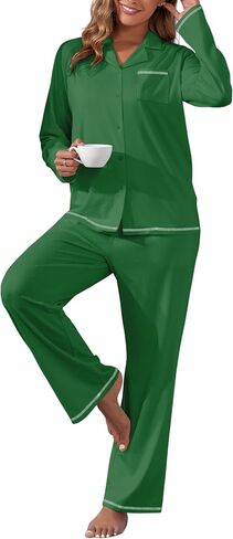 ZAFUL Women's Cotton Pajamas Sets Notch Long Sleeve Sleepwear Button Down Nightwear Soft Pjs Lounge Sets in Saudi Arabia