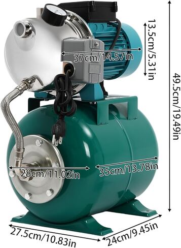 1HP مضخة بئر الضحلة مع خزان ضغط ، مضخة طائرة للري من أجل الداعم للمياه التلقائية للمنزل ، الحديقة ، العشب ، الرأس القصوى 147.64 قدم ، 110 فولت (الأزرق) in Kuwait