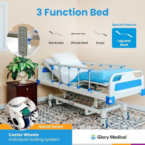 Point A (PAM-3) Premium Full Electric Hospital Bed, 4.7" Foam Mattress Made in USA, LINAK Motors, Individual Locking, 5" Casters, Includes Tray and Sheets (2X) in Kuwait