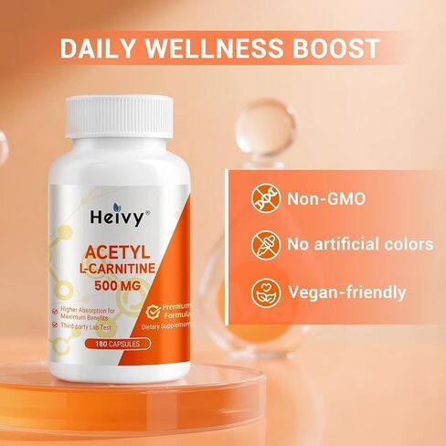 الأسيتيل L-Carnitine (ALCAR) 500mg ، 180 قبعات ، ملحق دعم الأعصاب ، الحمض الأميني ، يدعم وظيفة الدماغ ، خالية من الغلوتين ، غير الكائنات المعدلة وراثيا in Kuwait