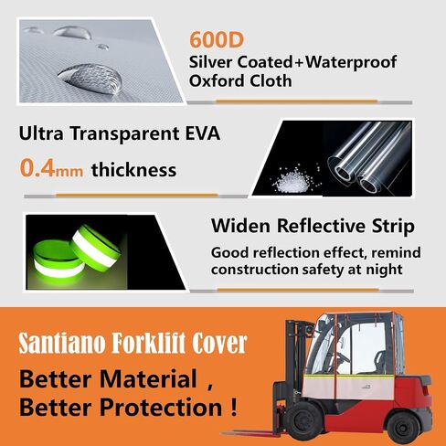 Santiano Forklift Cover fo Sun Protection - 0.5mm Black Transparent PVC,90% UV Protection ,Waterproof, Forklifts Roof Cover ,| 47"W x 45"L | Fits 6000lb Forklift (Weatherproof, High Visibility Design) in Kuwait