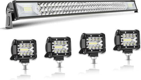 طقم شريط إضاءة LED، شريط إضاءة شاحنة 12 بوصة 300 وات و2 قطعة 4 بوصة 60 وات LED مصابيح عمل مع مجموعة أسلاك تسخير بقعة الفيضانات على الطرق الوعرة القيادة أضواء جرار الضباب لشاحنة ATV UTV عربة الغولف قارب Snowplow in Kuwait