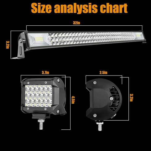 طقم شريط إضاءة LED، شريط إضاءة شاحنة 12 بوصة 300 وات و2 قطعة 4 بوصة 60 وات LED مصابيح عمل مع مجموعة أسلاك تسخير بقعة الفيضانات على الطرق الوعرة القيادة أضواء جرار الضباب لشاحنة ATV UTV عربة الغولف قارب Snowplow in Kuwait