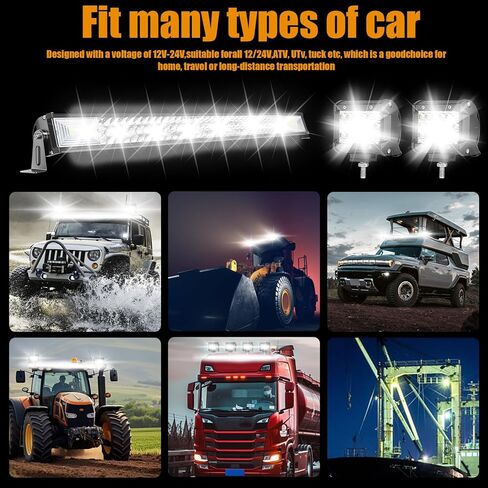 طقم شريط إضاءة LED، شريط إضاءة شاحنة 12 بوصة 300 وات و2 قطعة 4 بوصة 60 وات LED مصابيح عمل مع مجموعة أسلاك تسخير بقعة الفيضانات على الطرق الوعرة القيادة أضواء جرار الضباب لشاحنة ATV UTV عربة الغولف قارب Snowplow in Kuwait
