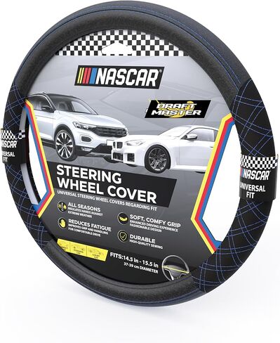 غطاء عجلة قيادة ناسكار | مقاس عالمي 14.5 بوصة - 15.5 بوصة | قبضة وراحة معززة | شاحنة، سيارات الدفع الرباعي، غطاء عجلة قيادة السيارة للرجال والنساء | جلد صناعي عالي الجودة (أسود - وسادة كبيرة مريحة) in Kuwait