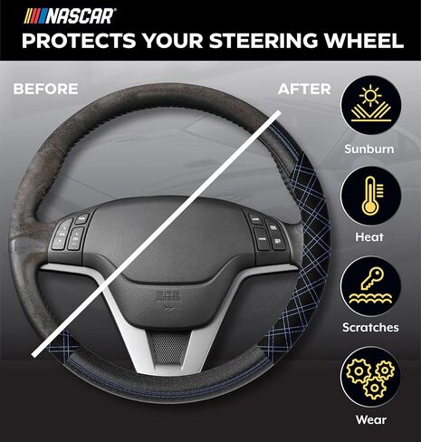 غطاء عجلة قيادة ناسكار | مقاس عالمي 14.5 بوصة - 15.5 بوصة | قبضة وراحة معززة | شاحنة، سيارات الدفع الرباعي، غطاء عجلة قيادة السيارة للرجال والنساء | جلد صناعي عالي الجودة (أسود - وسادة كبيرة مريحة) in Kuwait