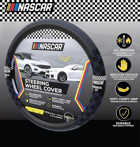 غطاء عجلة قيادة ناسكار | مقاس عالمي 14.5 بوصة - 15.5 بوصة | قبضة وراحة معززة | شاحنة، سيارات الدفع الرباعي، غطاء عجلة قيادة السيارة للرجال والنساء | جلد صناعي عالي الجودة (أسود - وسادة كبيرة مريحة) in Kuwait