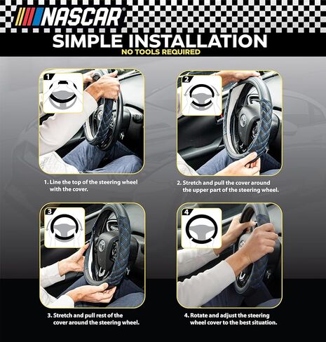 غطاء عجلة قيادة ناسكار | مقاس عالمي 14.5 بوصة - 15.5 بوصة | قبضة وراحة معززة | شاحنة، سيارات الدفع الرباعي، غطاء عجلة قيادة السيارة للرجال والنساء | جلد صناعي عالي الجودة (أسود - وسادة كبيرة مريحة) in Kuwait
