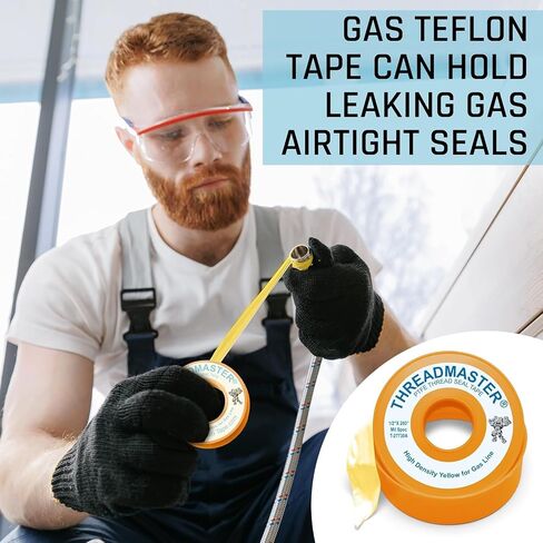 Yellow Gas Pipe Thread Seal Tape, 260" Length 1/2" Width, Teflon Tape for Gas Fittings, Used as High Density Plumbers Tape, Pack of 2 in Kuwait