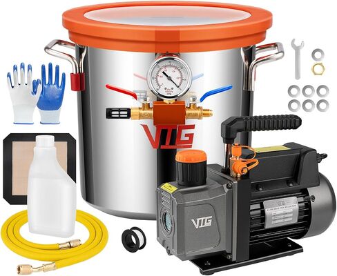 5 Gallon Vacuum Chamber with Pump,304 Stainless Steel Degassing Chamber Kit with 4.5 CFM 1/3HP Vacuum Pump,for Stabilizing Wood, Degassing Resin, Silicone and Epoxies in Kuwait
