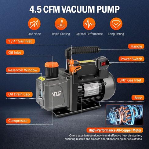 5 Gallon Vacuum Chamber with Pump,304 Stainless Steel Degassing Chamber Kit with 4.5 CFM 1/3HP Vacuum Pump,for Stabilizing Wood, Degassing Resin, Silicone and Epoxies in Kuwait